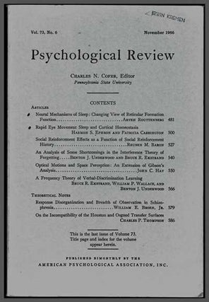 Item #3270054 Psychological Review, Volume 73, No. 6 (November 1966). Charles N. Cofer, Aryeh...
