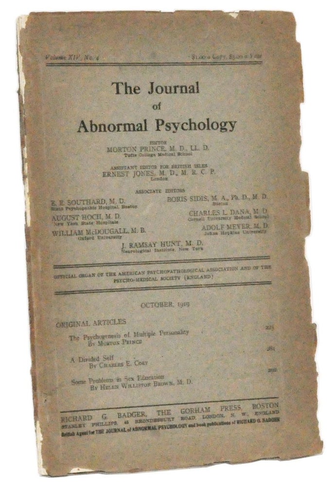 Item #3270065 The Journal of Abnormal Psychology, Volume 14, No. 4 (October 1919). Morton Prince, Charles E. Cory, Helen Williston Brown.