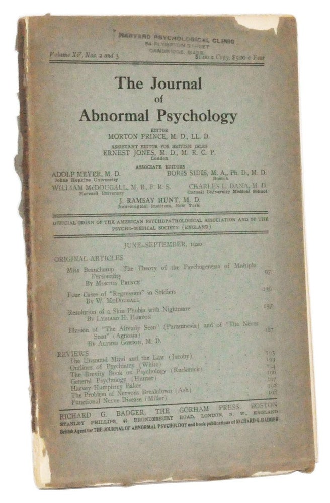 Item #3270066 The Journal of Abnormal Psychology, Volume 15, Nos. 2 and 3 (June-September 1920). Morton Prince, W. McDougall, Lydiard H. Horton, Alfred Gordon.
