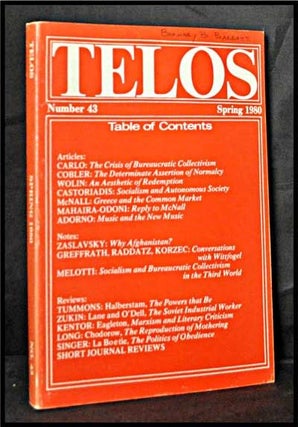 Item #3320036 Telos, Number 43 (Spring 1980). Paul Piccone, Antonio Carlo, Sebastian Cobler,...