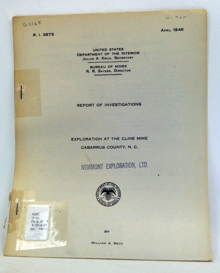Item #3330045 Report of Investigations: Exploration at the Cline Mine, Cabarrus County, N.C. R.I. 3873 (April 1946). William A. Beck.