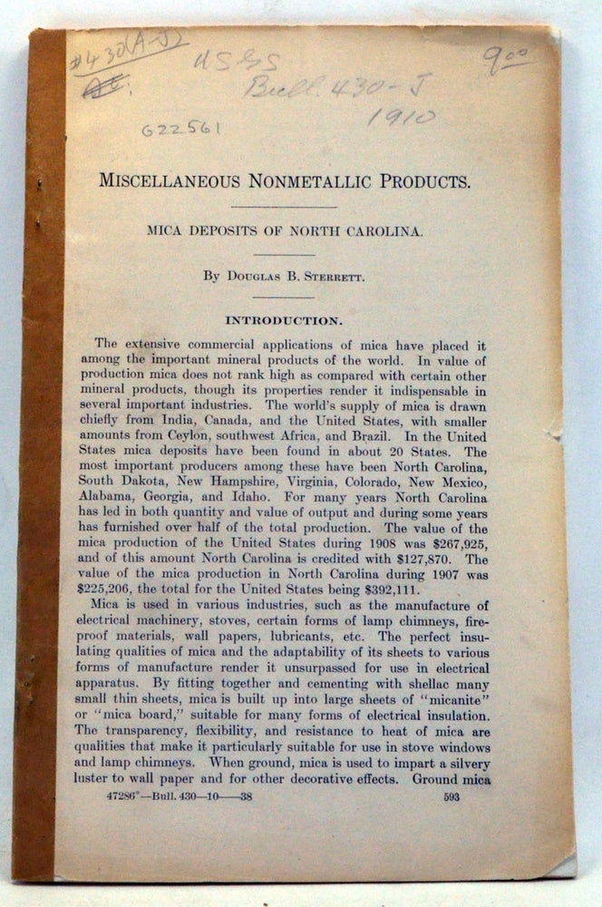 Item #3340040 Miscellaneous Nonmetallic Products: Mica Deposits of North Carolina. Douglas B. Sterrett.