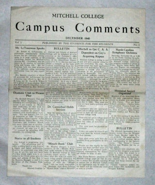 Item #3460048 Mitchell College Campus Comments, Volume 1, Number 1 (December 1940). Isabel Gibbs
