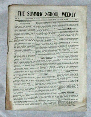 Item #3460055 The Summer School Weekly, Volume 1, Number 1 (June 13, 1914). Given