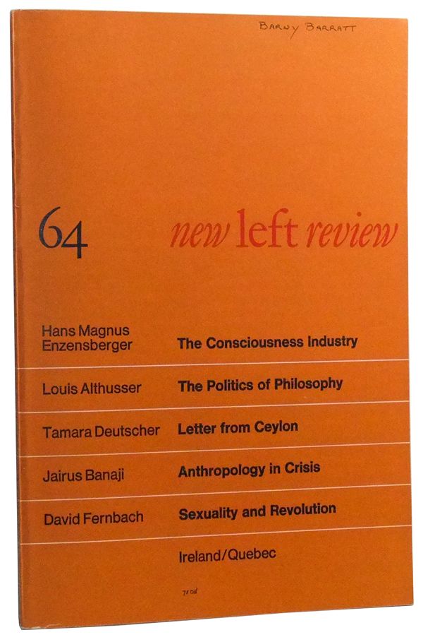 Item #3460102 New Left Review Number 64 (November-December 1970). Perry Anderson, Louis Althusser, Hans Magnus Enzensberger, Tamara Deutscher, Cathal Goulding, Charles Gagnon, Jairus Banaji, David Fernbach.