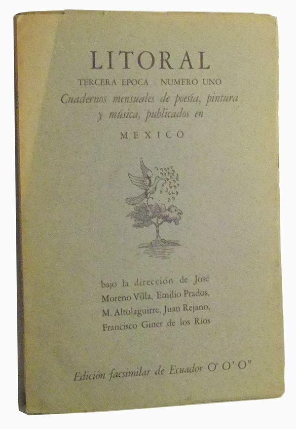 Item #3500032 Ecuador 0º 0' 0", Revista de Poésia Universal, dirigida por Alejandro Finisterre se honra publicando esta edición facsimilar en homenaje de los creadores de Litoral. 6 de Noviembre 1967. Alejandro Finisterre.