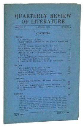 Item #3520042 Quarterly Review of Literature, Volume I, Number 1 (Autumn, 1943). Warren Carrier,...