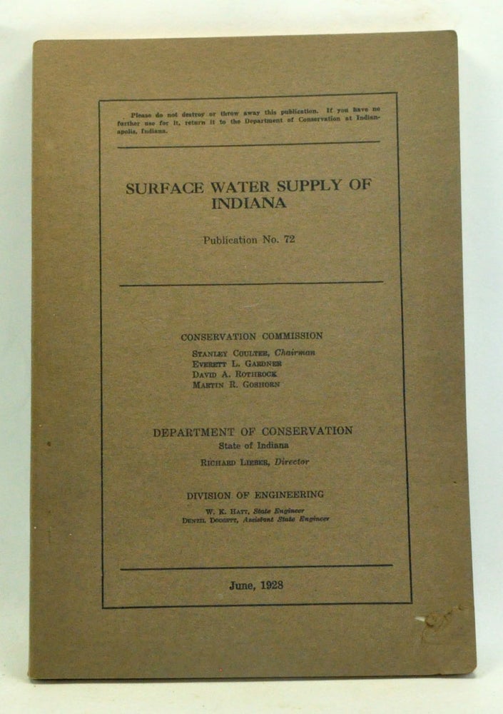 Item #3580015 Surface Water Supply of Indiana: Publication No. 72. Conservation Commission.