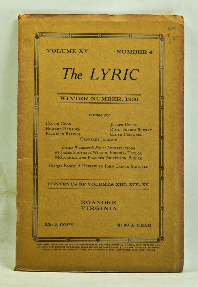 Item #3640060 The Lyric, Volume 15, Number 4 (Winter, 1936). Leigh Hanes.