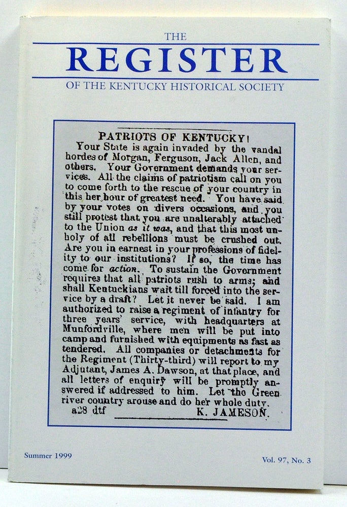 Item #3770055 The Register of the Kentucky Historical Society, Volume 97, Number 3 (Summer 1999). Thomas H. Appleton, Kent Masterson Brown, Jo M. Ferguson, Christopher Beckham.