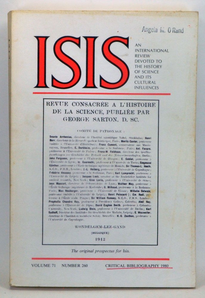 Item #3860049 ISIS: An International Review Devoted to the History of Science and Its Cultural Influences, Volume 71, Number 260. Critical Bibliography 1980. Arnold Thackray.