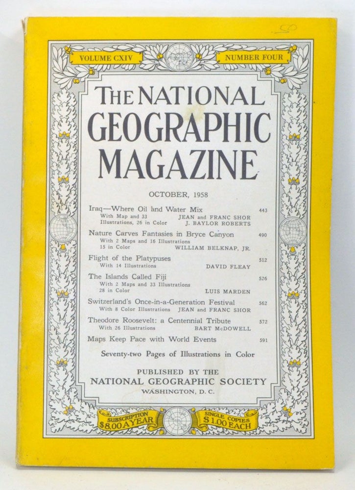 Item #3940088 The National Geographic Magazine, Volume 114, Number 4 (October 1958). Melville Bell Grosvenor, Jean Shor, Franc, J. Baylor Roberts, William Jr. Belknap, David Fleay, Luis Marden, Bart McDowell.