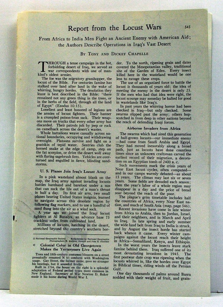 Item #4000182 Report from the Locust Wars. Article published in National Geographic Magazine, Volume 103, Number 4 (April 1953), pp. 545-562. Tony and Dickey Chapelle.
