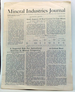 Item #4060052 Mineral Industries Journal, Volume 1, Number 1 (March 1954). Mineral Industries...
