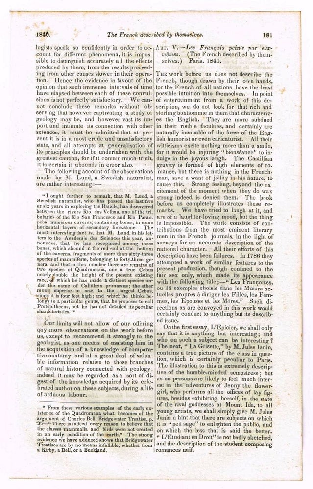 Item #4170063 The French described by themselves [original single article from The Foreign Quarterly Review, Volume 25, Number 50 (July, 1840), pp. 171-189]. Given.