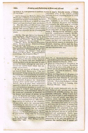 Item #4170074 History of Printing, Foreign and Domestic [original single article from The Foreign...