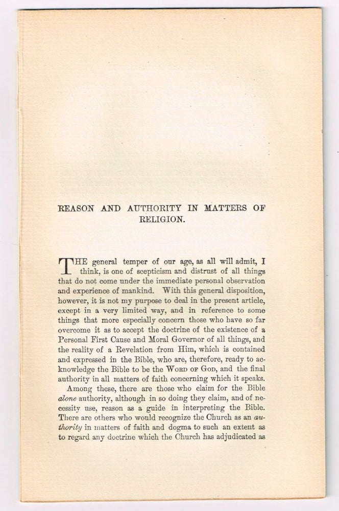 Item #4180054 Reason and Authority in Matters of Religion. [original single article from The American Church Review, Number 137 (April 1882), pp. 37-56]. W. D. Wilson.