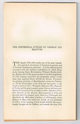 Item #4180062 The Centennial Jubilee of German Literature. [original single article from The...