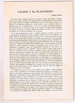 Item #4180063 Galdós y el platonismo. [original single article from Anales Galdosianos, Año VII...