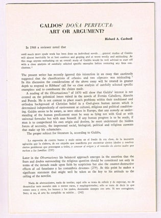 Item #4180065 Galdos' Doña Perfecta: art or argument? [original single article from Anales...