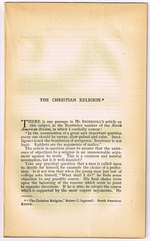 Item #4180086 The Christian Religion. [original single article from The American Church Review, Number 136 (January 1882), pp. 135-144]. Everett P. Wheeler.