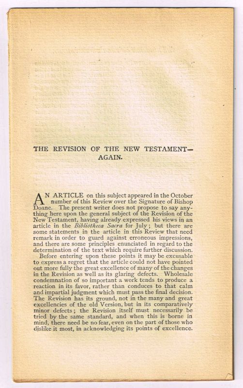 Item #4180090 The Revision of the New Testament - Again. [original single article from The American Church Review, Number 136 (January 1882), pp. 233-243]. Frederic Gardiner.