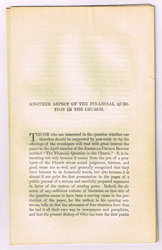 Item #4180092 Another Aspect of the Financial Question in the Church. [original single article from The American Church Review, Number 138 (July 1882), pp. 19-32]. Samuel Wagner.