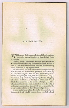 Item #4180095 A Church College. [original single article from The American Church Review, Number...