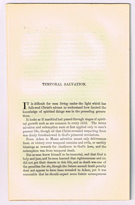 Item #4180104 Temporal Salvation. [original single article from The American Church Review, Number 138 (July 1882), pp. 237-251]. C. C. Adams.