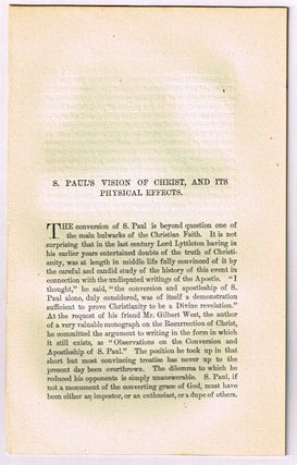 Item #4180105 S. Paul's Vision of Christ, and Its Physical Effects. [original single article from...