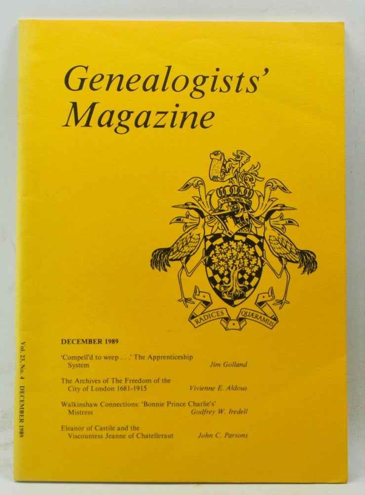 Item #4180148 Genealogists' Magazine: Journal of the Society of Genealogists, Volume 23, Number 4 (December 1989). Jim Golland, Vivienne E. Aldous, Godfrey W. Iredell, John C. Parsons.