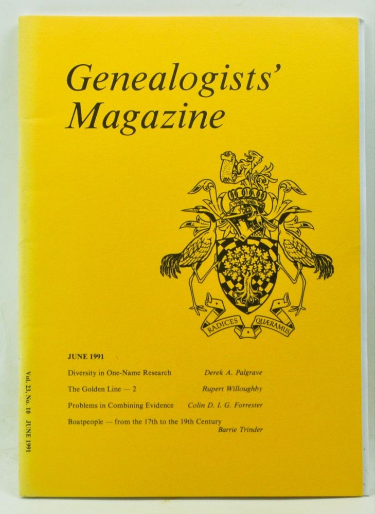 Item #4180154 Genealogists' Magazine: Journal of the Society of Genealogists, Volume 23, Number 10 (June 1991). Derek A. Algrave, Rupert Willoughby, Colin D. I. G. Forrester, Barrie Trinder.
