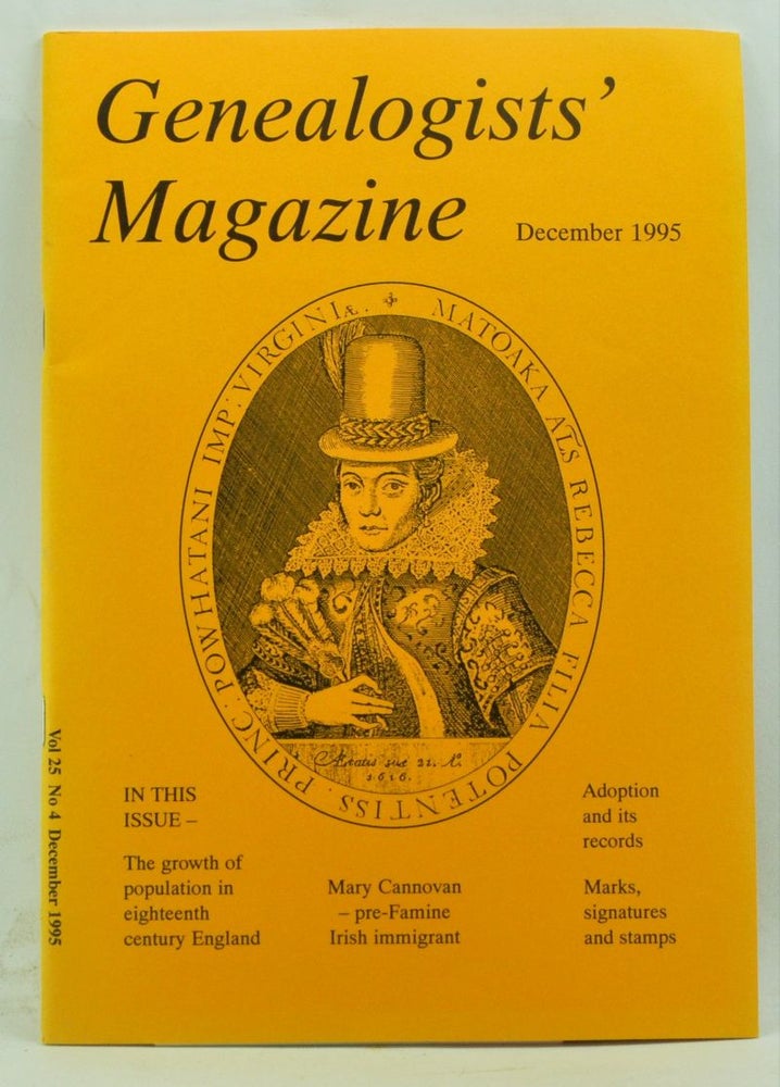 Item #4180169 Genealogists' Magazine: Journal of the Society of Genealogists, Volume 25, Number 4 (December 1995). F. L. Leeson, Peter Razzell, Georgina Stafford, John Wareing, David H. Pratt, Ken Prandy.