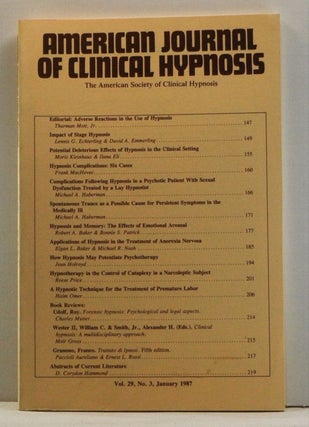 Item #4540015 The American Journal of Clinical Hypnosis, Volume 29, Number 3 (January 1987)....