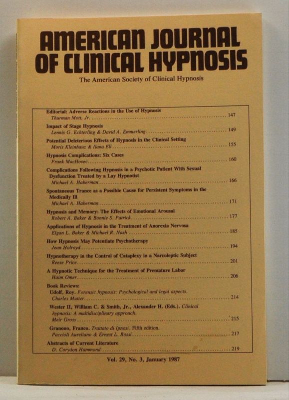 Item #4540015 The American Journal of Clinical Hypnosis, Volume 29, Number 3 (January 1987). Special Issue: Dissociation. Thurman Jr Mott.