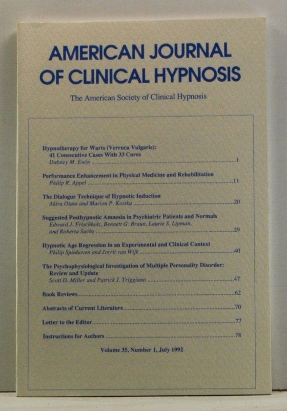 Item #4540019 The American Journal of Clinical Hypnosis, Volume 35, Number 1 (July 1992). Thurman Jr Mott.