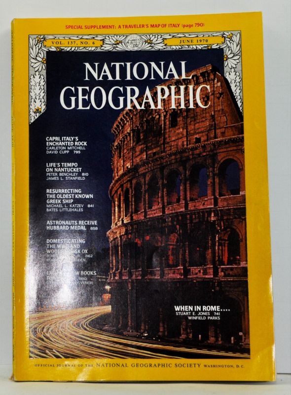 Item #4630028 The National Geographic Magazine, Volume 137 (CXXXVII), No. 6 (June 1970). With Special Supplement: A Traveler's Map of Italy. Gilbert Hovey National Geographic Society. Grosvenor, Carleton Mitchell, David Cupp, Peter Benchley, James L. Stanfield, Michael L. Katzev, Bates Littlehales, John J. Teal, Robert W. Madden, Stuart E. Jones, Winfield Parks, GM Grosvenor.