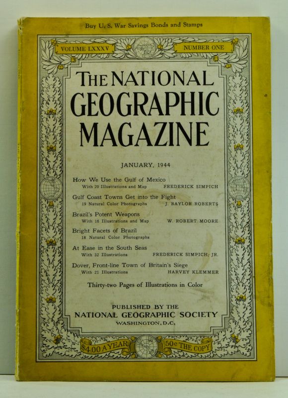 Item #4720007 The National Geographic Magazine, Volume 85, Number 1 (January 1944). Gilbert Grosvenor, Frederick Simpich, J. Baylor Roberts, W. Robert Moore, Frederick Simpich, Jr., Harvey Klemmer.