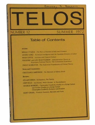 Item #4890026 Telos, Number 12 (Summer 1972). Paul Piccone, Mihaly Vajda, Andre Gorz, Herb...