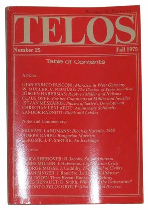 Item #4900018 Telos, Number 25 (Fall 1975). Paul Piccone, Gian Enrico Rusconi, W. Müller, C....