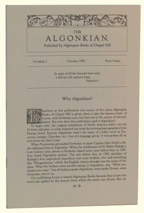 Item #4920034 The Algonkian, Number I (October 1987). Bernard Cheltenham Bodoni