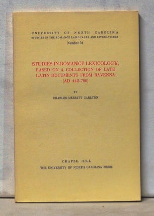 Item #4990035 Studies in Romance Lexicology, Based on a Collection of Late Latin Documents from...