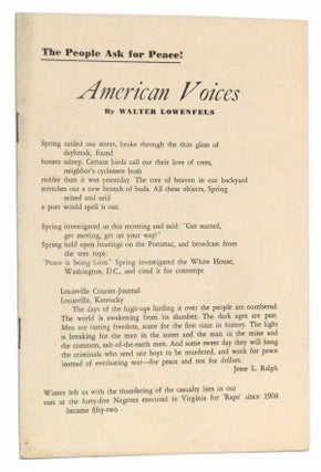 Item #5010031 American Voices: The People Ask for Peace! (July 1953). Walter Lowenfels