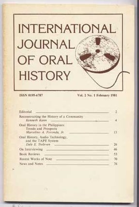 Item #5060027 International Journal of Oral History, Volume 2, Number 1, February 1981). Kenneth...