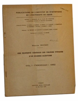 Item #5200023 Une Propriété Générale des Valeurs Typiques d'un Nombre Aléatoire. Vol. I,...
