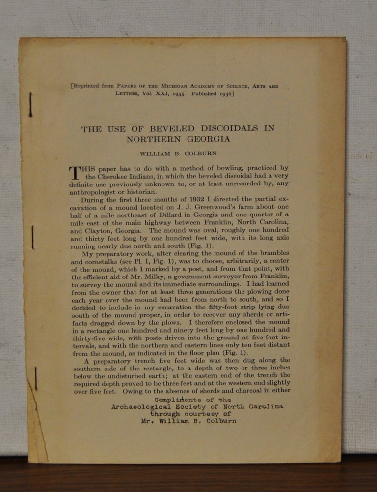 Item #5340008 The Use of Beveled Discoidals in Northern Georgia. William B. Colburn.